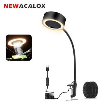

NEWACALOX USB Table Clamp Welding Smoking Device Repair Tool with 3 Color LED Light Smoke Exhaust Fan Soldering Iron Air Blower
