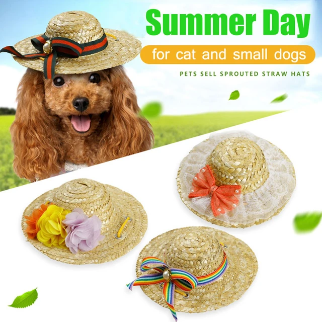 Dog Summer Straw Hat Cap for Medium Dogs