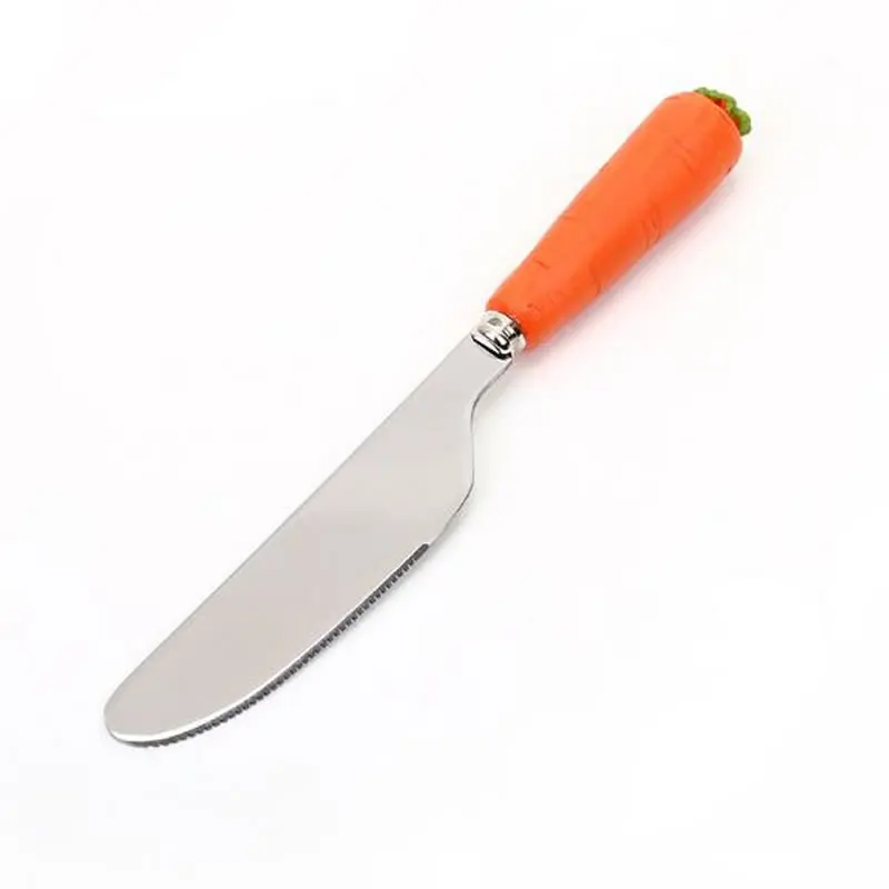 Carrot knife Детская ложка с мультяшным Кроликом, морковкой, вилка, нож, столовые приборы, детская Милая Западная Посуда, ложка для детского сада, вилка - Цвет: Carrot knife