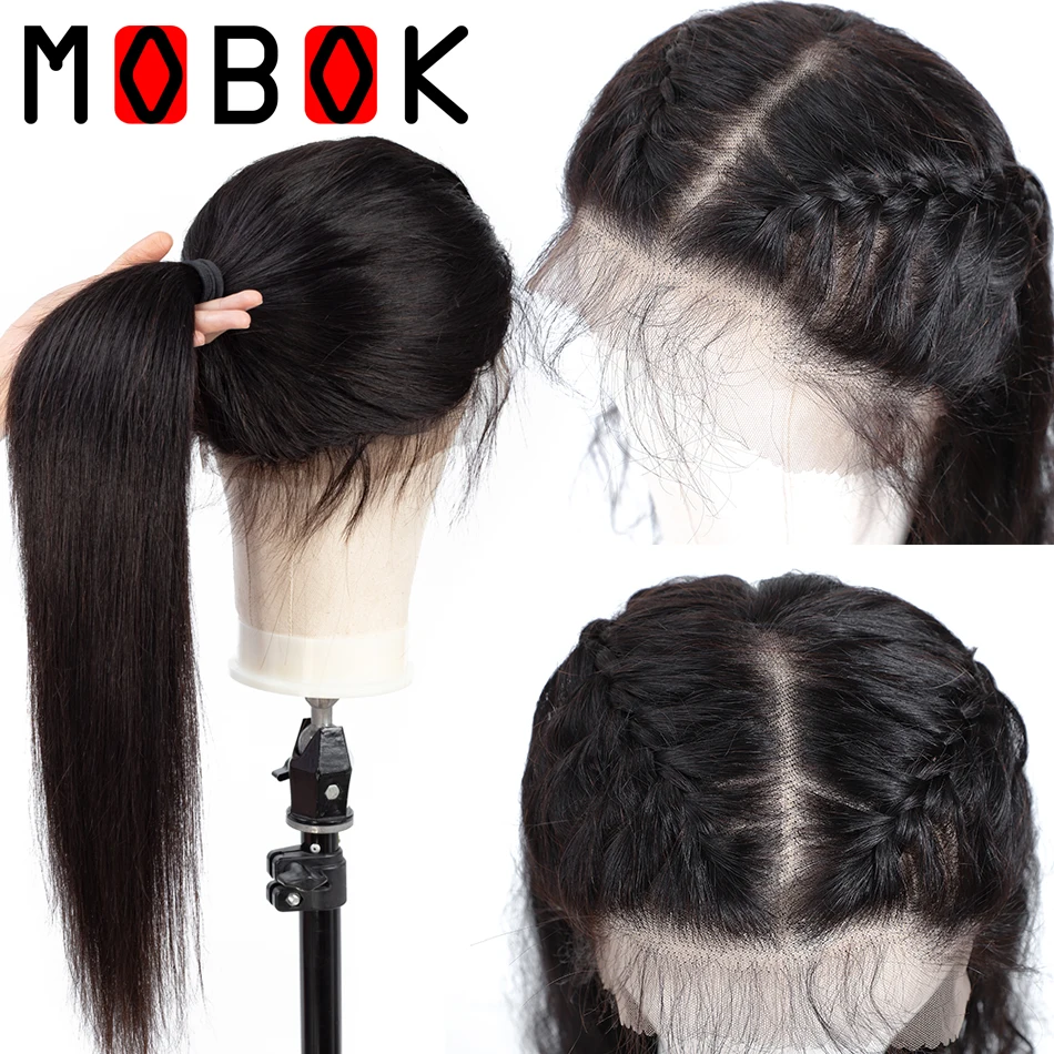 

MOBOK 360 Lace Frontal Wig Pre Plucked With Baby Hair Brazilian Straight Human Hair Wigs Remy Hair Wigs Free Shipping