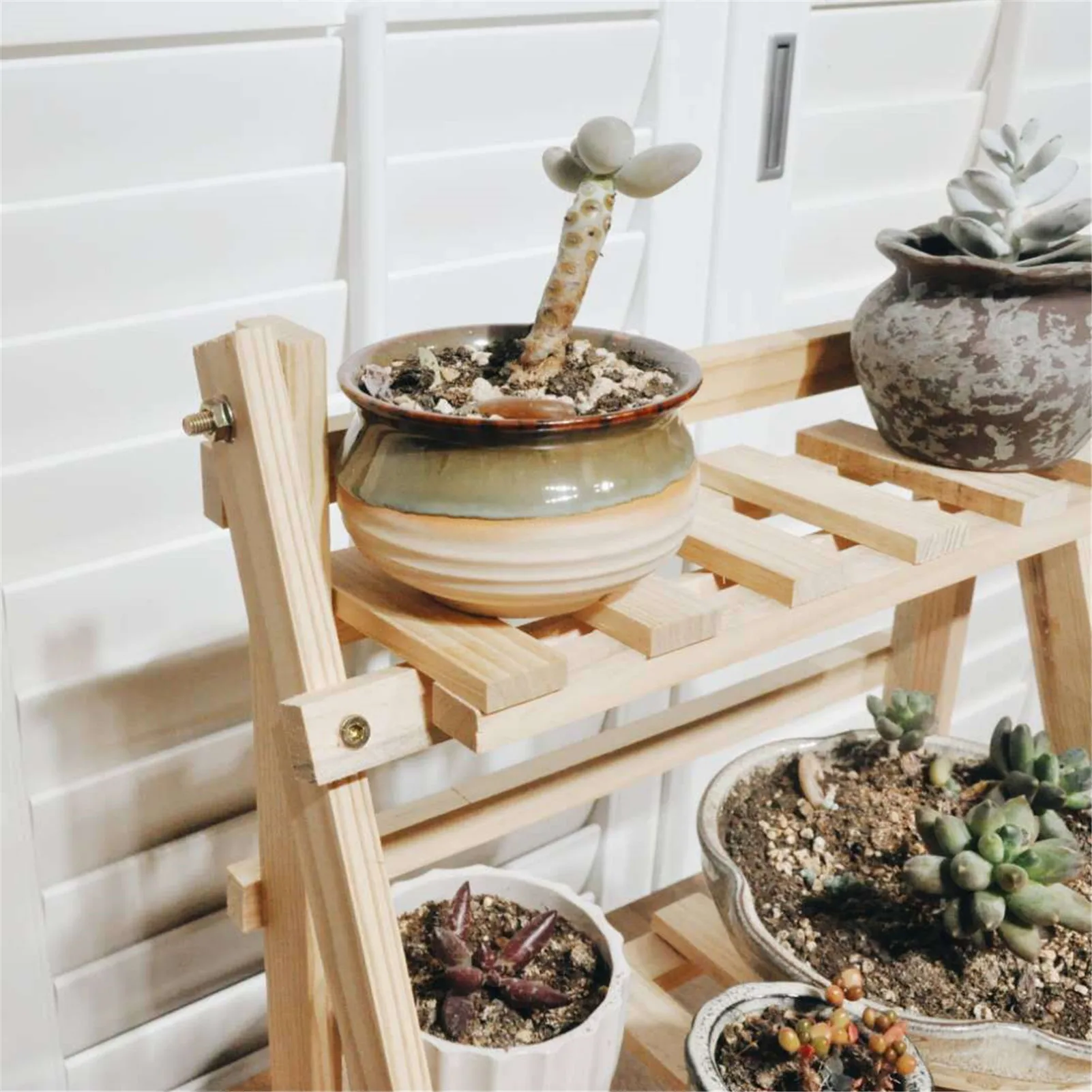 High-quality Wooden Plant Stand 2 Tier Flower Pot Display Shelf Rack For Desktop Balcony Or Lienvironmental Protection Coating