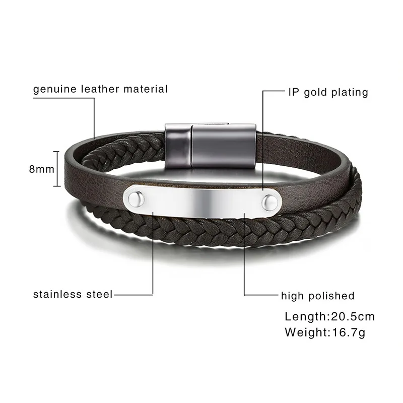FXM нержавеющая сталь браслет manbracelet популярный браслет человек одиночный стальной материал кожа коричневый черный цвет