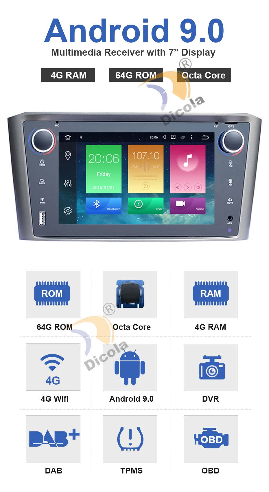 Flash Deal 4G+64G Android 9 Car Radio GPS Multimedia Stereo DVD Player For Toyota Avensis T25 2003-2008 Auto Audio WIFI Video Navigation 3