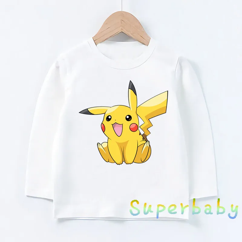 Children POKEMON GO Pikachu Print T shirt Baby Boys Girls Cartoon Funny Tops Kids Long Sleeve T-shirt,LKP2080