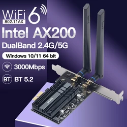 Carte réseau Intel AX200 Dual Band FV AX3000/5 ghz, wi fi Pcie Gigabit, compatible avec Bluetooth Wi Fi6, pour ordinateur de bureau, Windows 10, 2.4, 5.1 