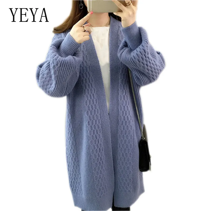 

YEYA Korean Version Autumn Winter Solid Long Sleeve Knitwear Cardigan Women Twist Knitting Open Stitch Sweater Elegant Jumper