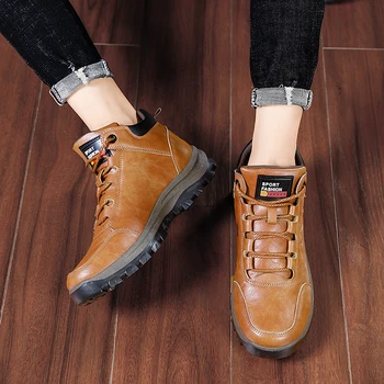 

2021 New Leather Men's Casual Shoes Solid Comfortable Winter Ankle Boots High Quality Waterproof Outdoor Sneakers Men