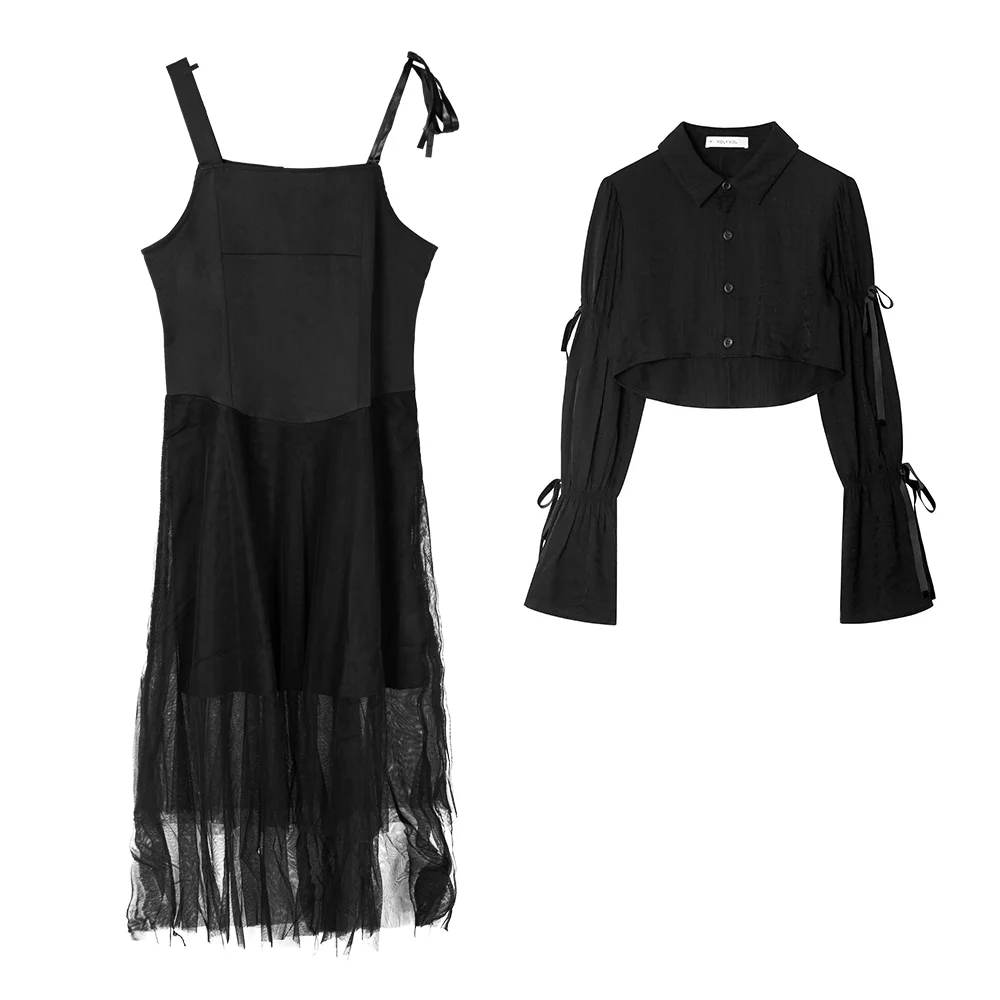 Vestido de verano de estilo coreano para mujer, vestido negro con tirantes, estilo oscuro, para fiesta, talla grande, 2021