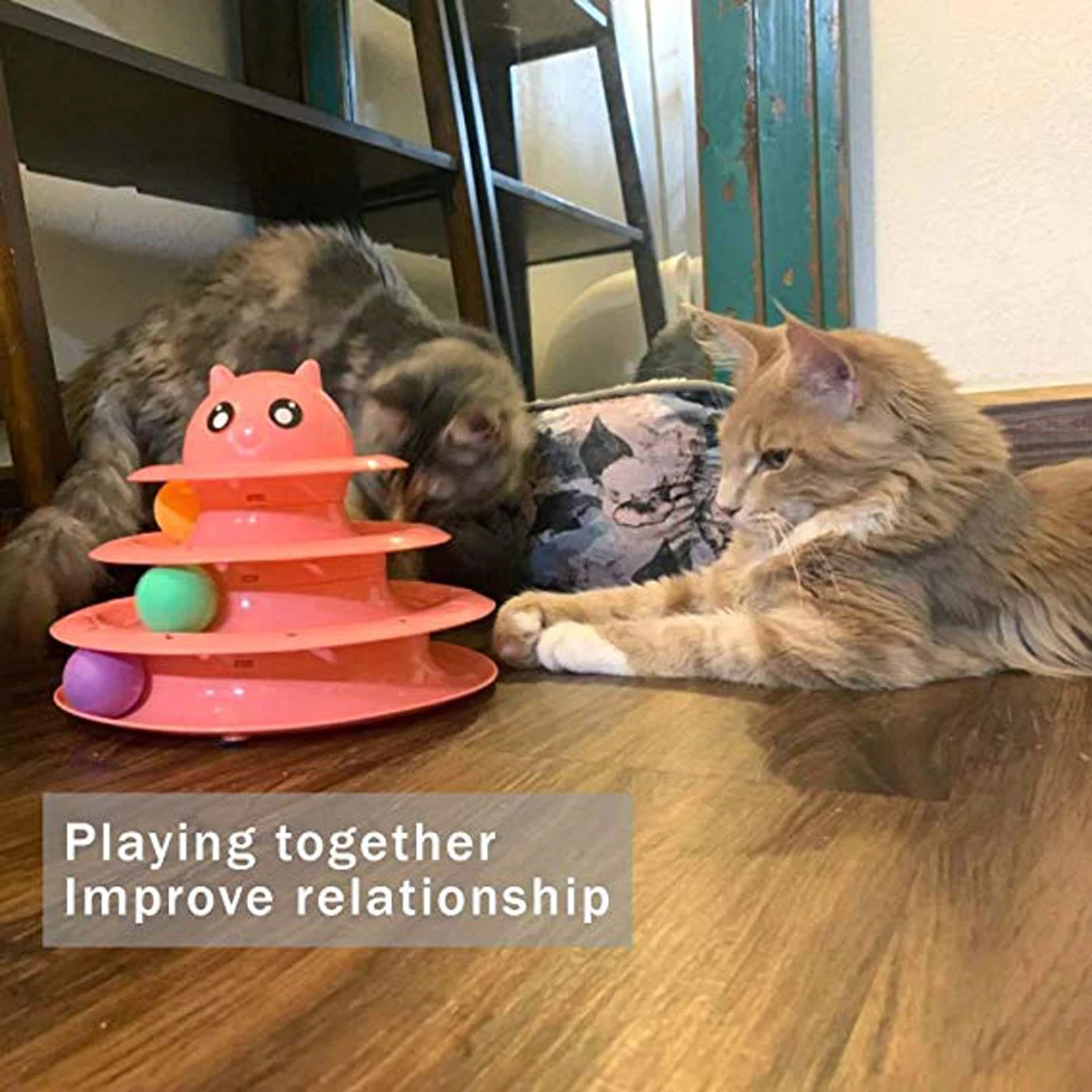 

Cat Toy Roller Cat Toys 3 Level Towers Tracks Roller with Three Colorful Ball Interactive Kitten Fun Mental Physical Exercise Pu