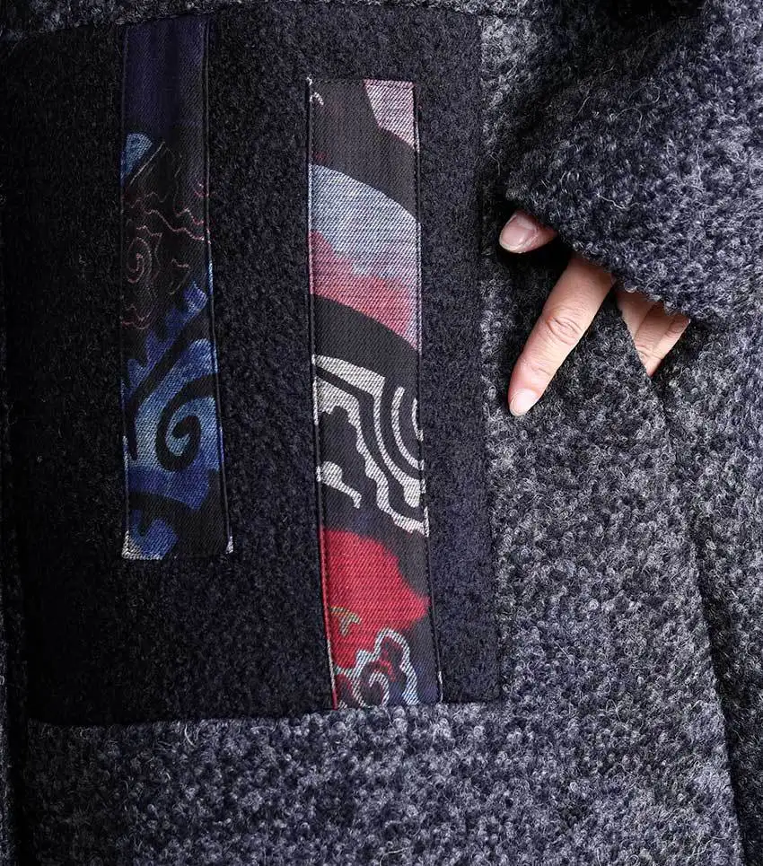 19 зимние новые продукты Стенд воротник шерстяная куртка Slim Fit Печатных суставов петли пряжи ткани для женщин среднего возраста верхняя одежда