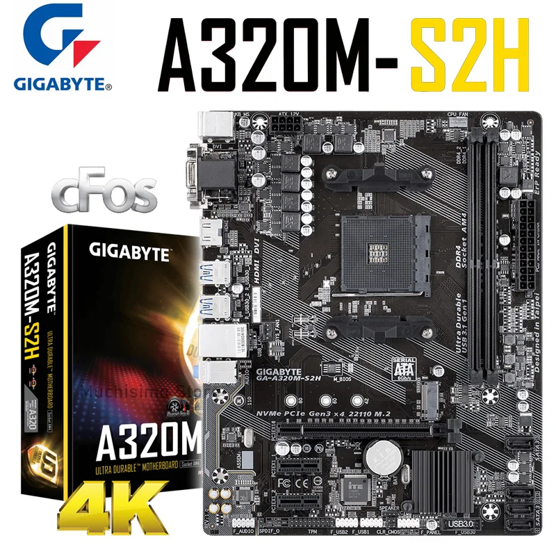 Placa-mãe Gigabyte A320M-S2H ddr4 32gb pci-e 3.0 m. 2 32gb amd ryzen athlon