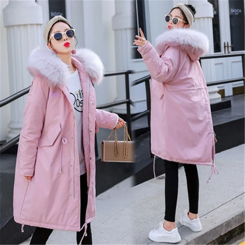 Long Warm Coat Winter Jacket Women 100 Kg Can Wear Parka Plus Size Thick Loose Hooded Big Fur Collar Cotton Outwear LL714