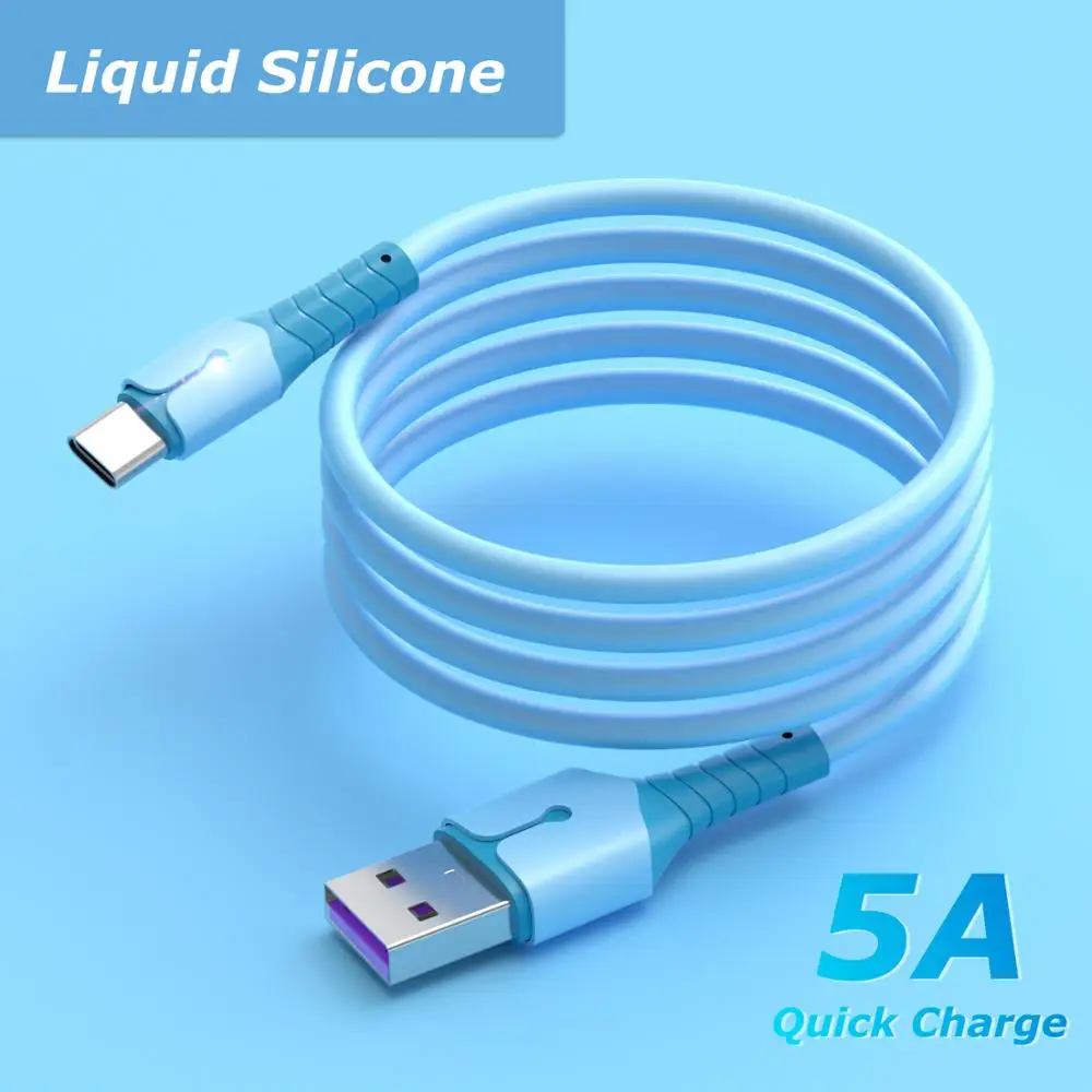 Cable de carga superrápida de silicona líquida 5A, Cable Micro USB tipo C para Samsung, Xiaomi, Huawei One Plus, Cable de datos
