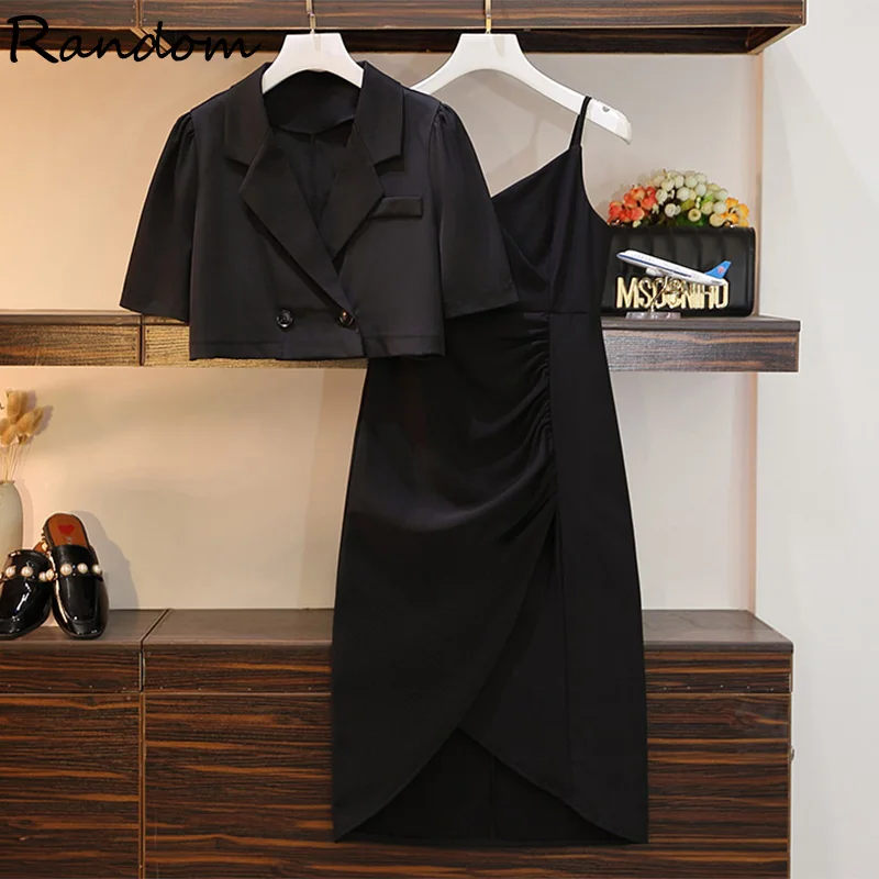 Plus Size Women Blazer Dress Suit Jacket Coat Crop Top And Folds