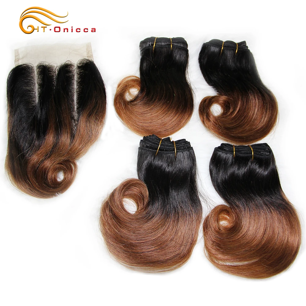Double Drawn Funmi Hair Bundles With Closure Curly 8 Inch 100% Human Hair weave Brazilian Remy Hair Extension 1B 27 30 Burgundy