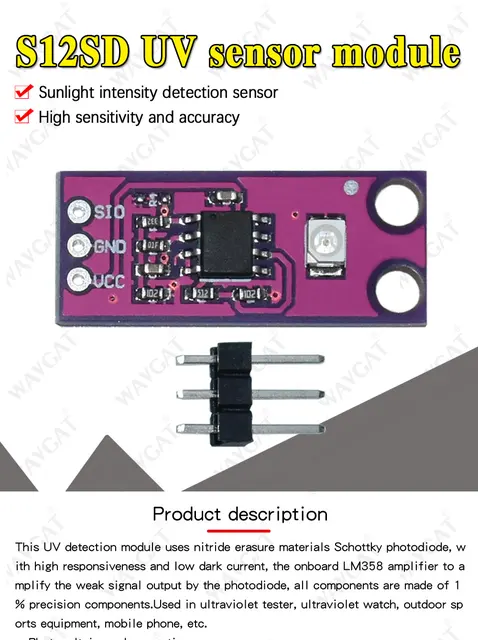 1 Pièces GUVA-S12SD Module De Capteur De Détection UV 2.5 V-5 V 240nm-370nm Module De Rayons Ultraviolets Capteur D'intensité De La Lumière Du Soleil UV