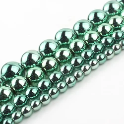 Rhodium Rose Gold Plated Hematite Beads - Premium Natural Stones for DIY Bracelet and Jewelry Making (Green)