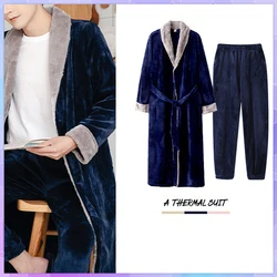 Men's Bathrobe Winter Plus Size Long Coral Fleece Kimono Warm Flannel Bath Robe Cozy Robes Night Sleepwear Women Dressing Gown