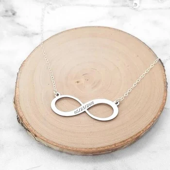 

Stainless Steel Custom Engrave Date Name Infinity Pendant Necklace Name Number Eight Necklaces Gift For Him
