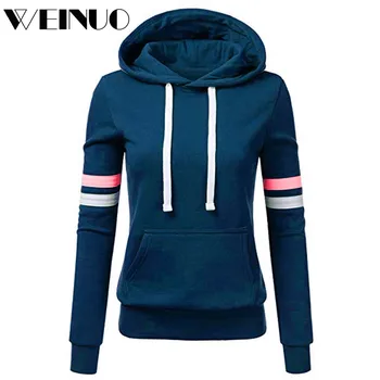 

Sport Sweatshirt 2019Top Hot Women Stripe Sweatshirt Long Sleeve Blouse Hooded Pocket Pullover Tops Shirt Felpe Donna