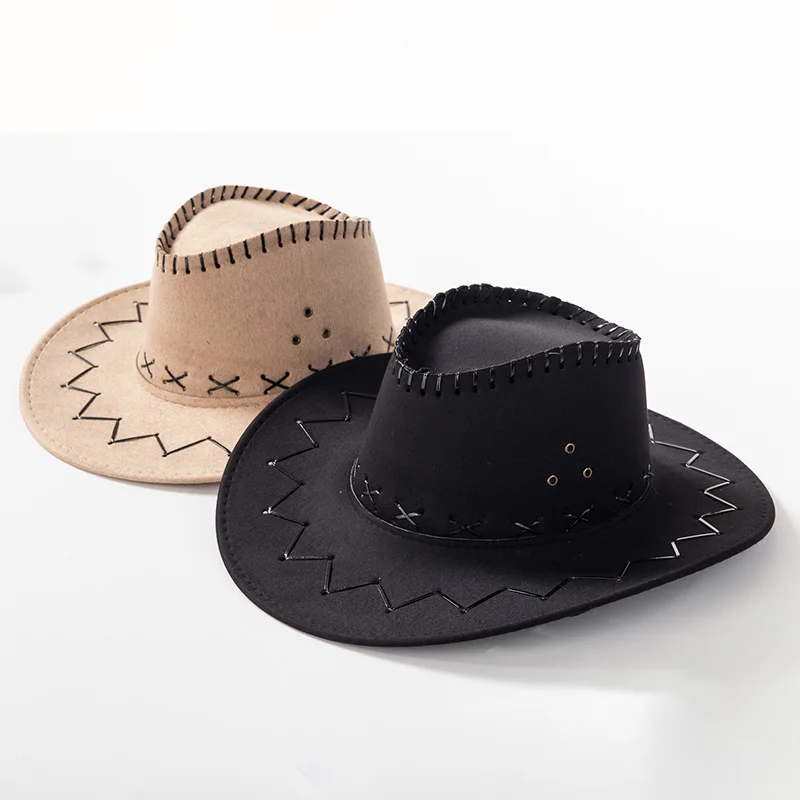 Western cowboy hat men's women's fedora hat outdoor wide brim artificial leather black white summer wide brim beach travel hat straw fedora hat