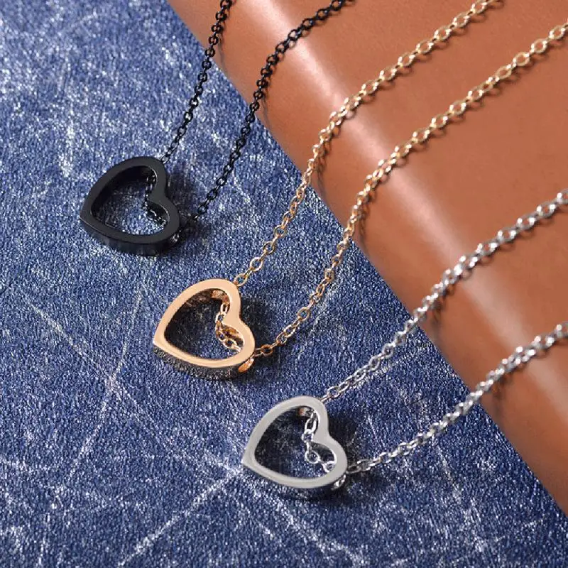 

Popular Necklace Hollow Heart Love Couple Stainless Steel Color Necklace Neck Pendants For Women Valentine's Day Korean Pop