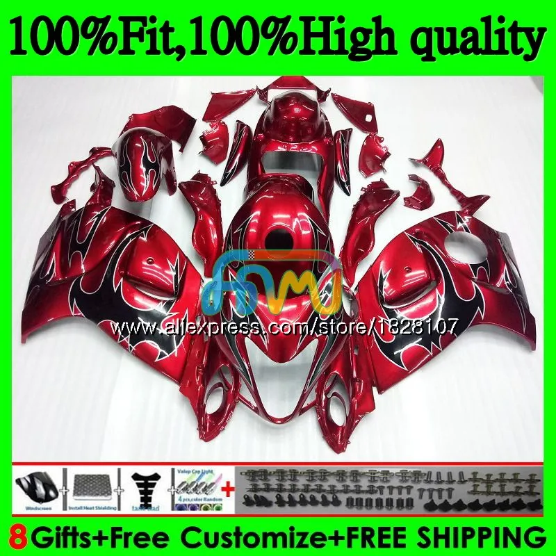 No. 1 Инъекции для SUZUKI Hayabusa GSXR1300 08 09, 10, 11, 12, 56BS. 10 GSX-R1300 черный Пламя GSXR 1300 2008 2009 2010 2011 2012 обтекатель - Цвет: No. 1
