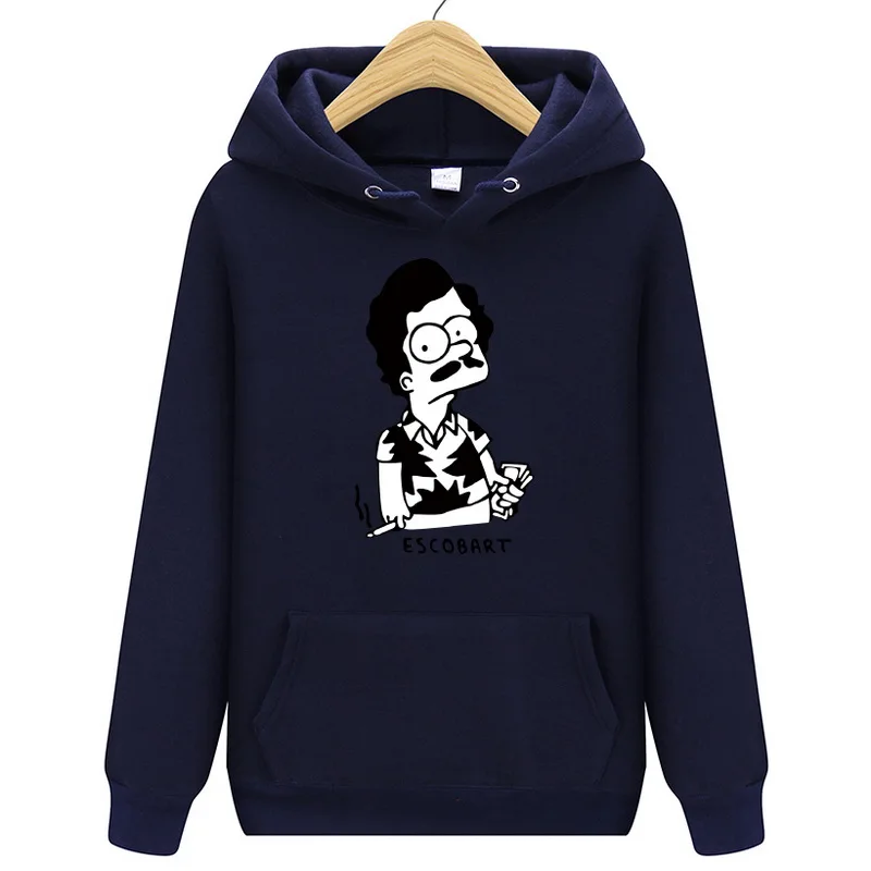 Толстовки ESCOBART Simpson, мужская толстовка с капюшоном, женские свитшоты, негабаритный черный цвет, Осень-зима, хип-хоп, мужские толстовки, толстовка - Цвет: Тёмно-синий