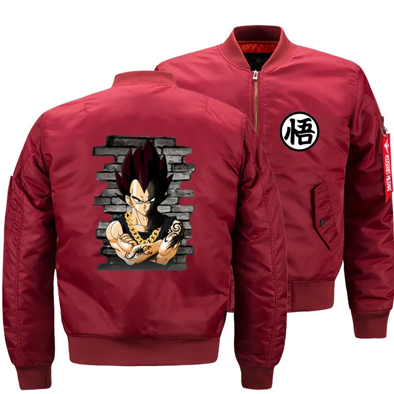Мужские Super Saiyan Vegeta, головной убор в стиле гангста Вегета рэп «Драконий жемчуг зет Air Force Ma1 бомбардировщика куртки ветровка мотоциклетная куртка плотное пальто S-5XL - Цвет: Бургундия