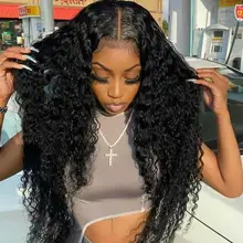 30 Inch Deep Wave Frontal Wig Transparent Lace Wigs Peruvian Hair Wet and Wavy Lace Front Human Hair Wigs Curly Human Hair Wig