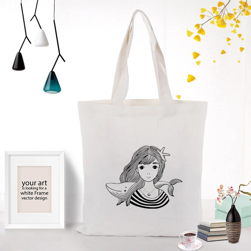 ILLUSTRATION010 ILLUSTRATION Handbag Canvas Tote Bag Daily Use DIY Custom Print Logo Eco Ecologicas Reusable Shopper Bag Recycle - Цвет: ILLUSTRATION010