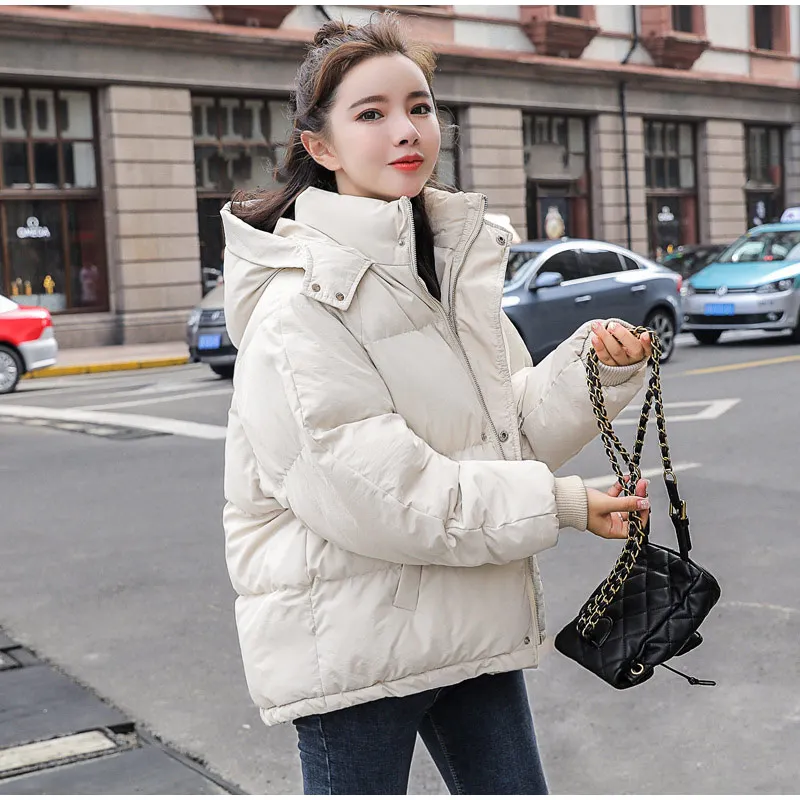 Women Parkas Autumn Hooded Down Jackets Casual Cotton Padded Short Parkas Female Winter Fashion Warm Casual Parka Overcoat