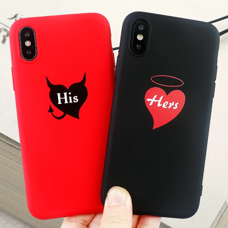 Couple Phone Cases for iPhone 6s 7 8 11 Pro Plus X XS MAX XR Fitted Case angel and devil Soft Silicone Back Covers Accessories |