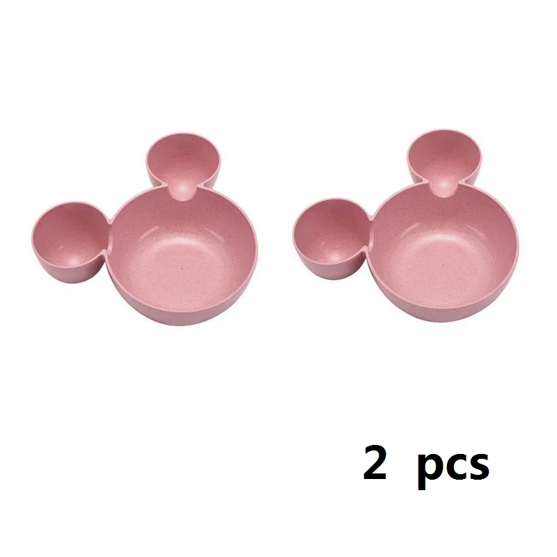2pcs pink Bowl 2 шт./компл. Мышь, рисунок Микки-Мауса чаши посуда тарелка для детей новорожденных риса кормушки Пластик тарелка для закусок посуда Коробки для обедов - Цвет: 2pcs pink Bowl