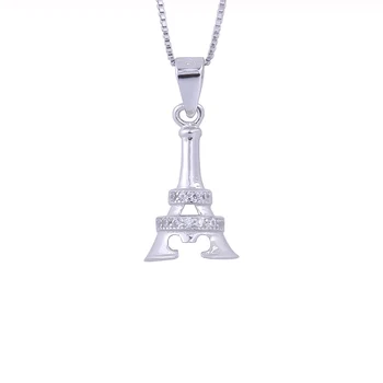 

Round Eiffel Tower Necklaces For Women 925 Sterling Silver Zircon Triangle Pendants Geometry Choker Fashion Jewelry