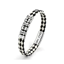 

PRMOO Custom Name Mens Bracelets Leather Cord Engraved Stainless Steel Beads Magnetic Clasp Personalized Text Symbols Bracelet