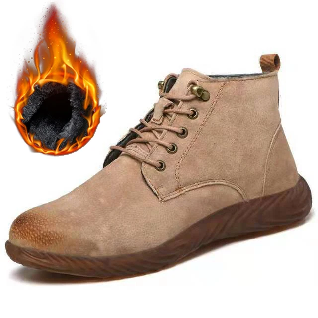 Brown cotton Мужские рабочие ботинки модные дышащие Нескользящие мужские ботинки со стальным носком легкая защитная обувь Большие размеры 36-46 - Цвет: Brown cotton