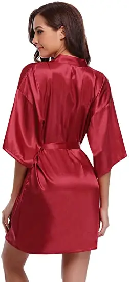 Women Sleepwear Bride Robes Nightgown Kimono Bathrobe Satin Homewear