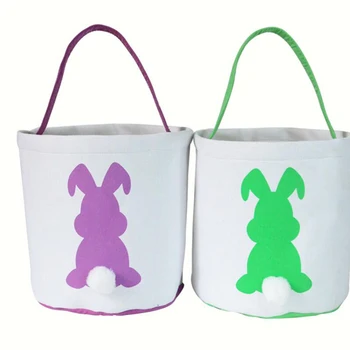 

Easter Rabbit Baskets Bunny Tail Bucket Happy Easter Party Decoration Basket For Kids Toys Gift Eggs Tote Bag