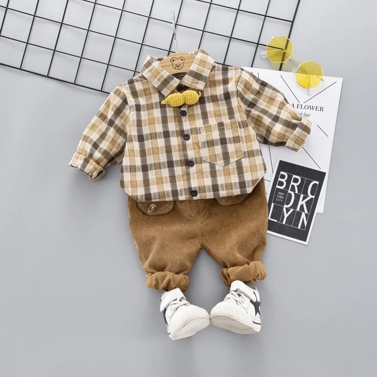 

2019 Two-Piece Set 0-1-2-3-4-Year-Old out Clothes Spring And Autumn BOY'S Plaid Beard Shirt-
