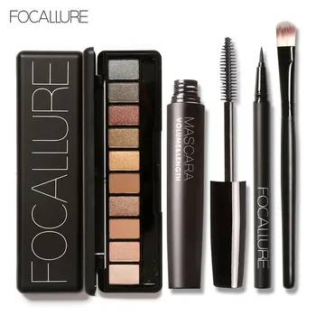 

Focallure Makeup Set 10 Colors Warm Nude Colors Eyeshadow Black Mascara Eyeliner with 1Pcs Shadow Brush Kit