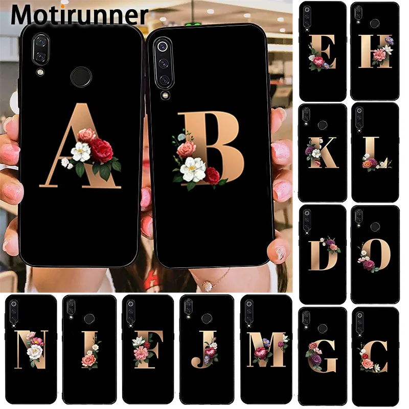 

Motirunner Letter Alphabet Flowers Print Floral phone Case for Xiaomi 8 9 se 5X Redmi 6pro 6A 4X 7 5plus note 5 7 6pro