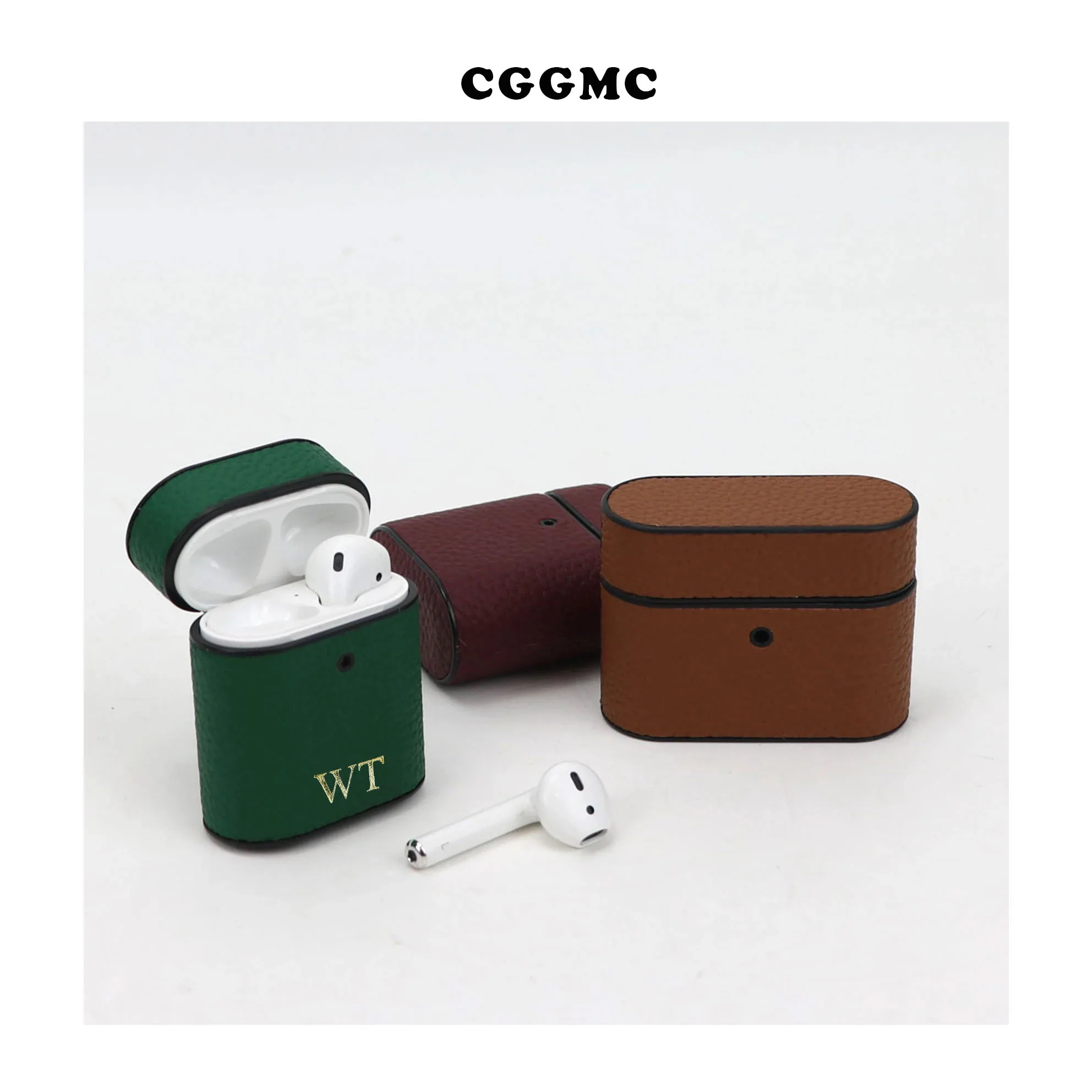 

Free Monogram Letters Genuine Leather Wireless Earphone Case for Apple AirPods 1 2 Pro 3 Pebble Grain Luxury Protective Box DIY