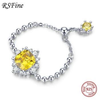 

925 sterling silver Inlaid yellow zircon ring fashion Fine jewelry diamond platinum plated female adjustable for women wholesale