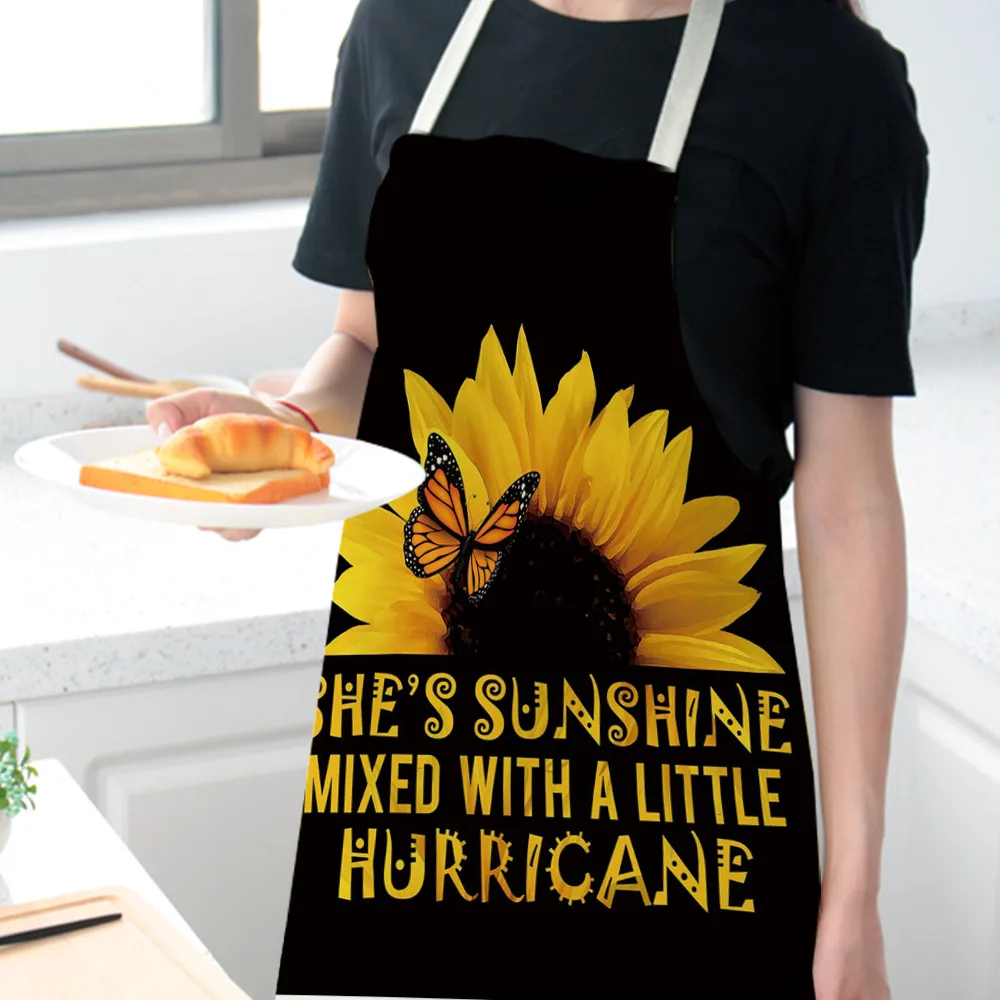 Women Kitchen Apron Cotton Linen sunflower Sleeveless Chef Cooking Aprons Kitchen accessories 68*55cm 0091