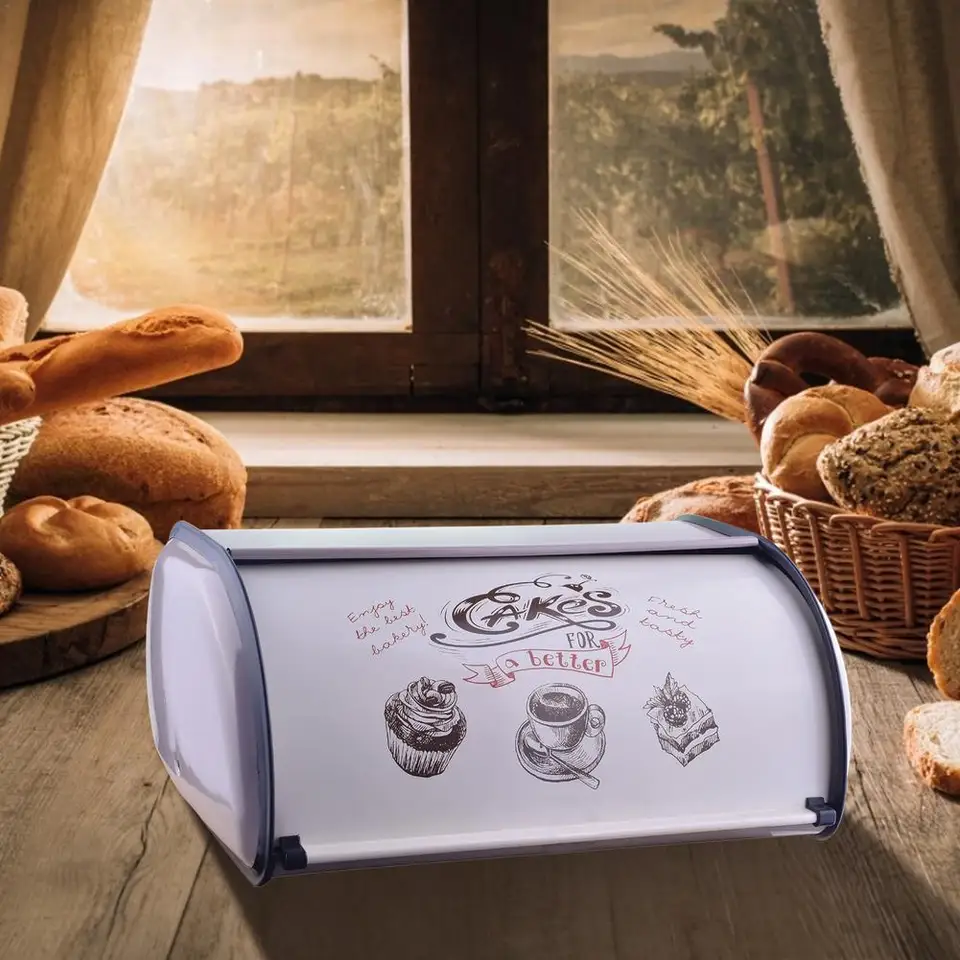 ホワイト メタル ブレッドボックス　ホーロー Amazon.com: Large Bread Box for Kitchen, Metal Bread Storage