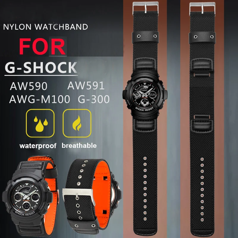 Watch Bracelet For Casio G Shock Watch Accessories Belt Awg M100a Aw 590 591 G 300 Nylon Watch Strap Band Watchbands Aliexpress