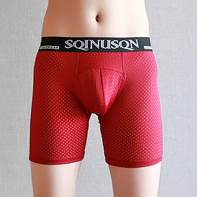 Men's Mesh Boxer Pants Cool And Long Summer Underwear Soft And Comfortable Large Size Anti Wear Leg Brand Shorts A5