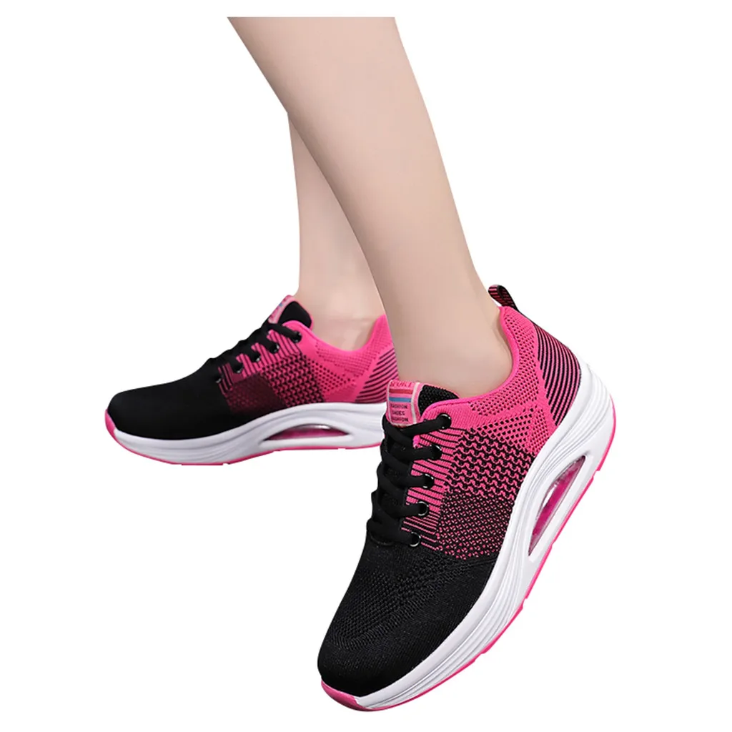 Hot Pink Спортивная обувь для тенниса женские кроссовки Модные женские летающие тканые дышащие Нескользящие износостойкие кроссовки# g4 - Цвет: Hot Pink