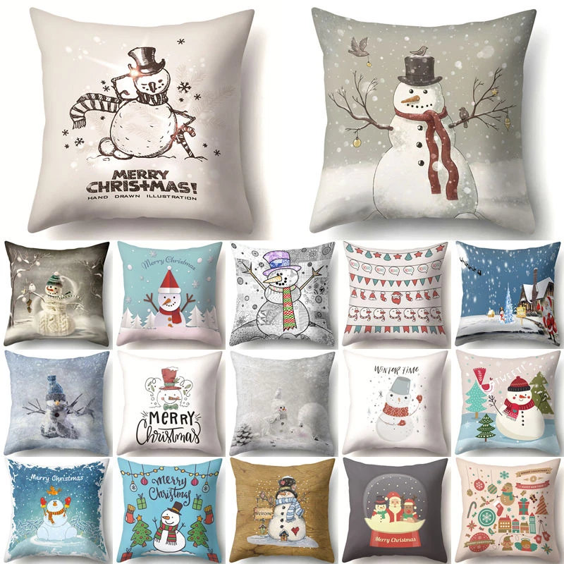 

1Pcs Snowman Pattern Polyester Cushion Cover 45*45 Decorative Throw Pillow Xmas New Year Sofa Bed Home Decor Pillowcase 40543